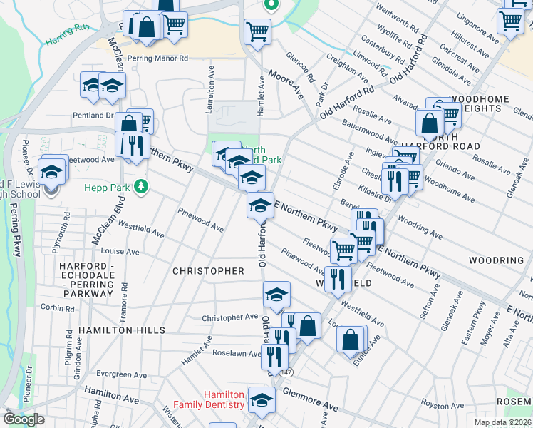 map of restaurants, bars, coffee shops, grocery stores, and more near 2700 Fleetwood Avenue in Baltimore