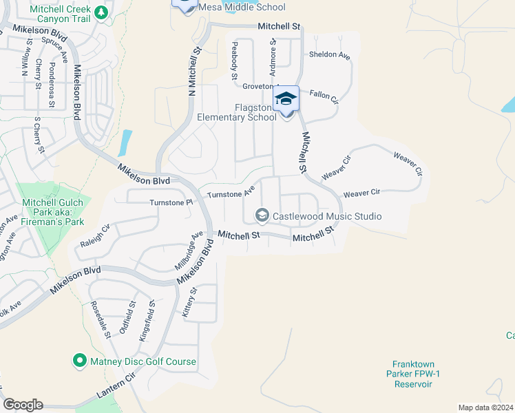 map of restaurants, bars, coffee shops, grocery stores, and more near 589 Gardner Street in Castle Rock