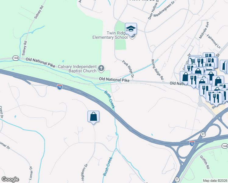 map of restaurants, bars, coffee shops, grocery stores, and more near 4729 Mill Bottom Road in Mount Airy