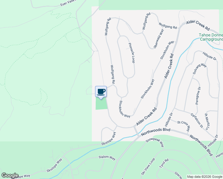 map of restaurants, bars, coffee shops, grocery stores, and more near 15445 Wolfgang Road in Truckee