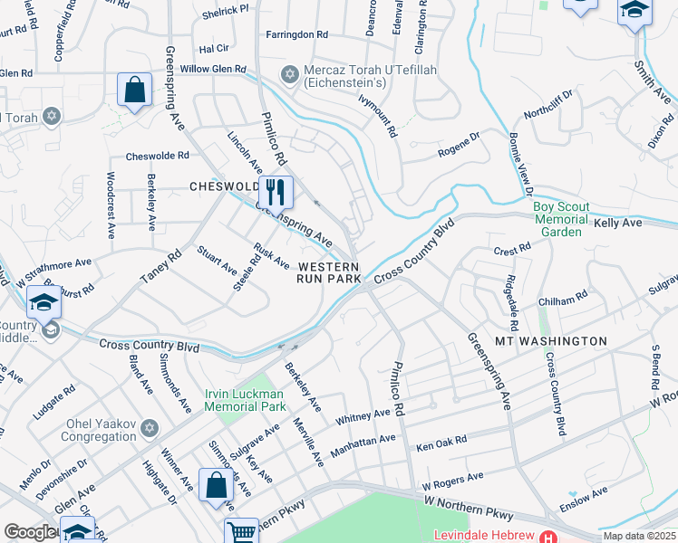 map of restaurants, bars, coffee shops, grocery stores, and more near 5900 Greenspring Avenue in Baltimore
