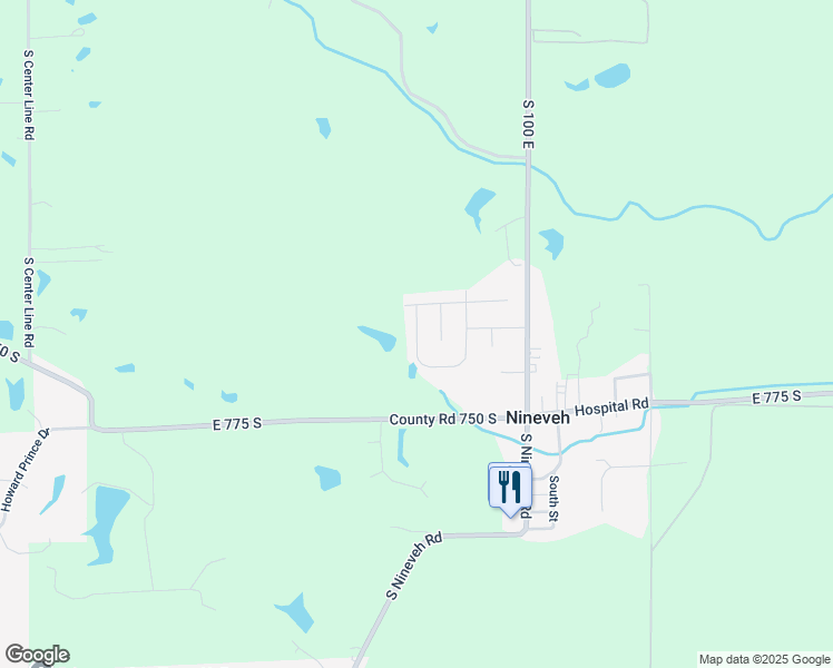 map of restaurants, bars, coffee shops, grocery stores, and more near 7344 Marshall Drive in Nineveh