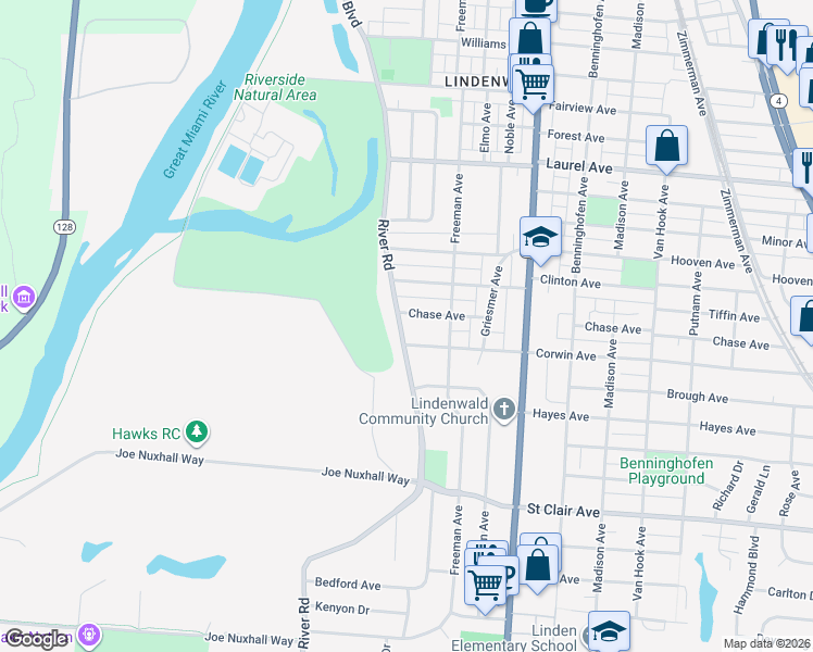 map of restaurants, bars, coffee shops, grocery stores, and more near 3214 River Road in Hamilton