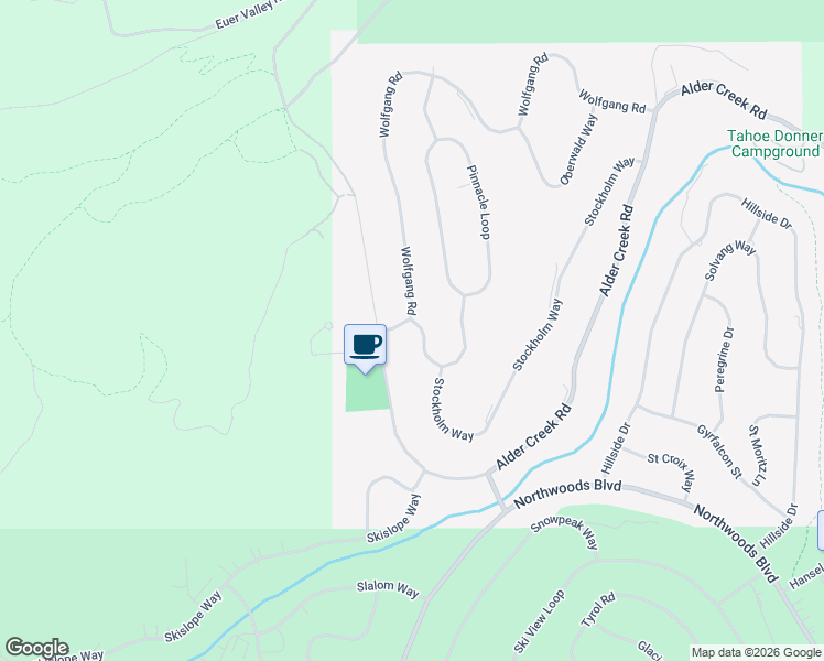 map of restaurants, bars, coffee shops, grocery stores, and more near 15445 Wolfgang Road in Truckee