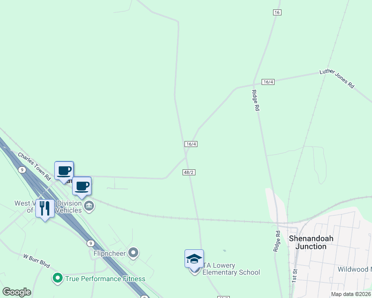 map of restaurants, bars, coffee shops, grocery stores, and more near 796 Warm Springs Road in Shenandoah Junction
