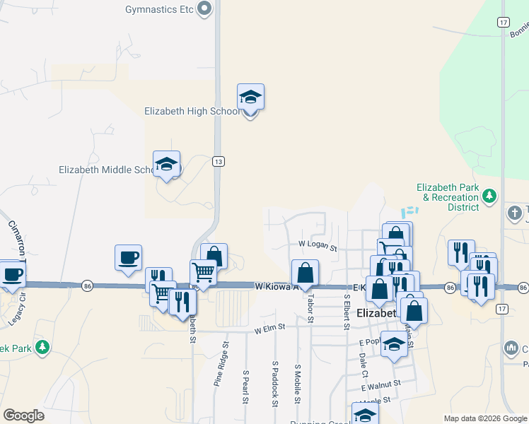 map of restaurants, bars, coffee shops, grocery stores, and more near 411 Amanda Court in Elizabeth