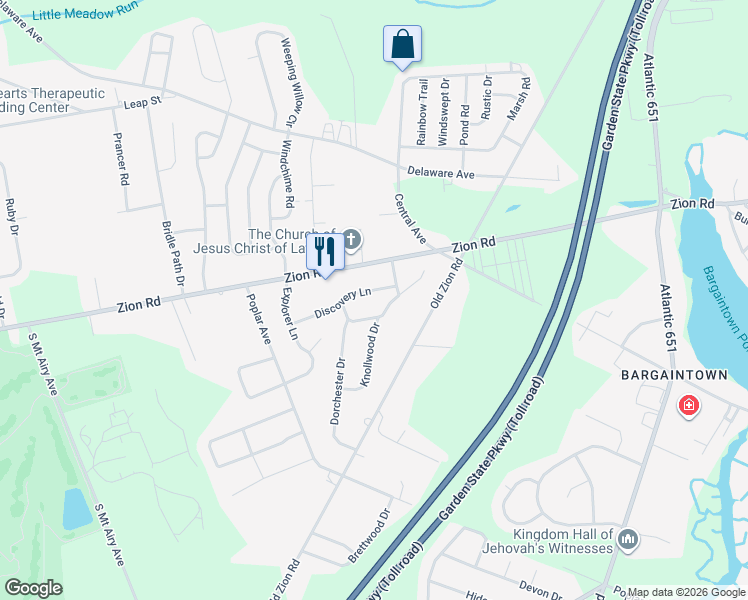 map of restaurants, bars, coffee shops, grocery stores, and more near 215 Sherwood Drive in Egg Harbor Township