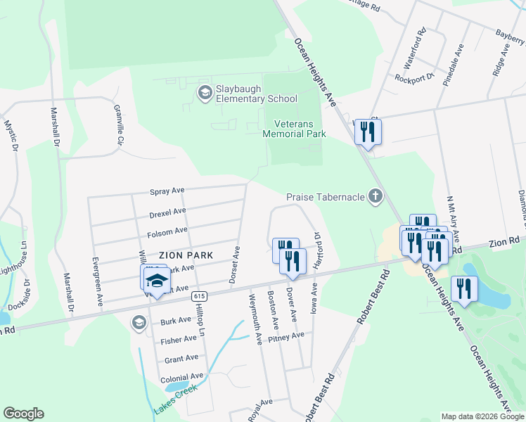 map of restaurants, bars, coffee shops, grocery stores, and more near 38 Hartford Drive in Egg Harbor Township