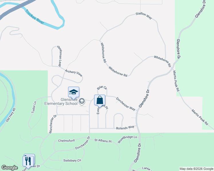 map of restaurants, bars, coffee shops, grocery stores, and more near 10314 Briar Circle in Truckee