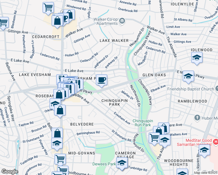map of restaurants, bars, coffee shops, grocery stores, and more near E Northern Pkwy & Lenton Ave in Baltimore