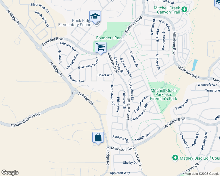 map of restaurants, bars, coffee shops, grocery stores, and more near 513 Hampstead Avenue in Castle Rock
