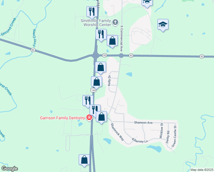 map of restaurants, bars, coffee shops, grocery stores, and more near 15011 Kelly Drive in Smithville