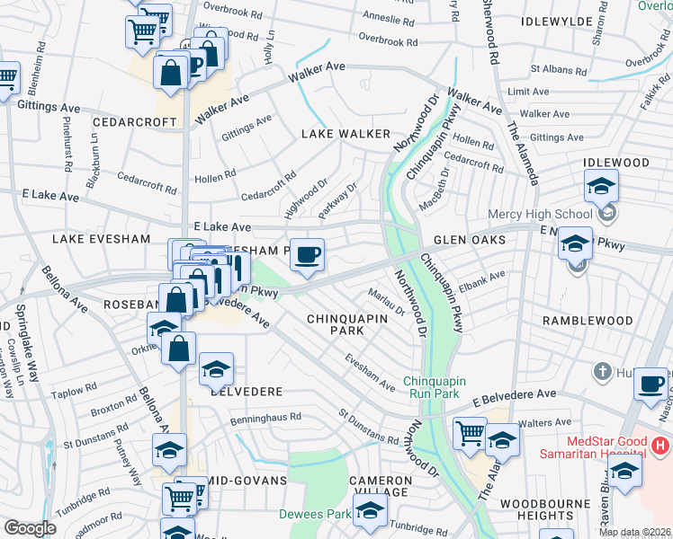 map of restaurants, bars, coffee shops, grocery stores, and more near 915 Dartmouth Glen Way in Baltimore