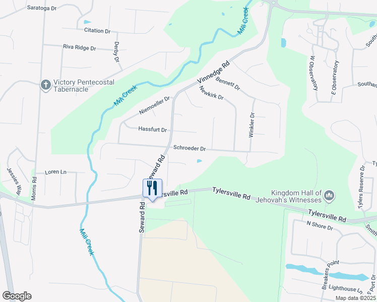 map of restaurants, bars, coffee shops, grocery stores, and more near 3968 Schroeder Drive in Hamilton