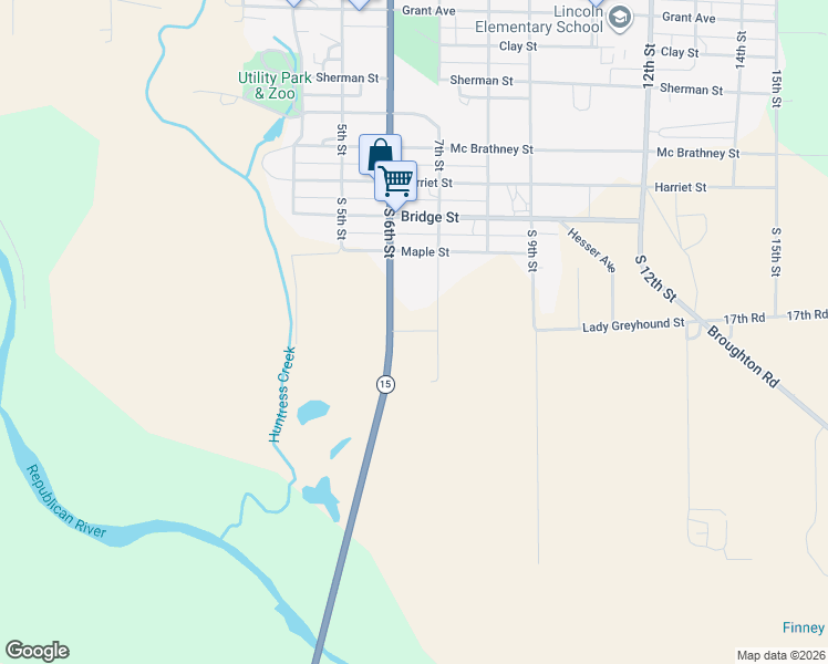 map of restaurants, bars, coffee shops, grocery stores, and more near 411 6th Street in Clay Center