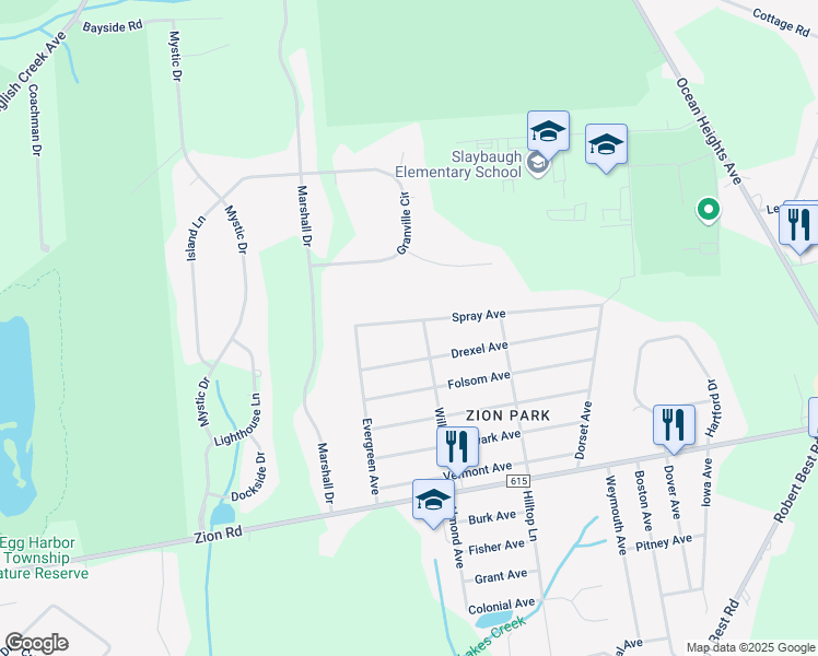 map of restaurants, bars, coffee shops, grocery stores, and more near 111 Spray Avenue in Egg Harbor Township