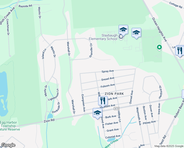 map of restaurants, bars, coffee shops, grocery stores, and more near 111 Spray Avenue in Egg Harbor Township