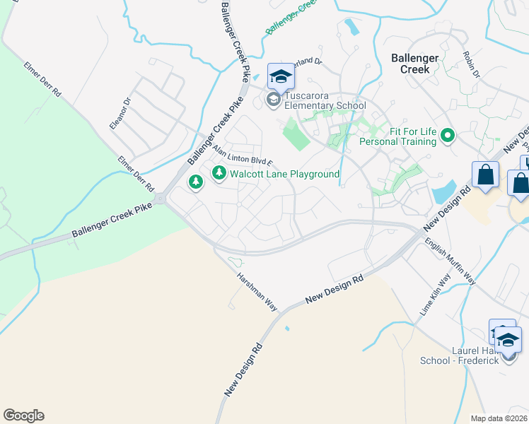 map of restaurants, bars, coffee shops, grocery stores, and more near Cambria Road in Frederick