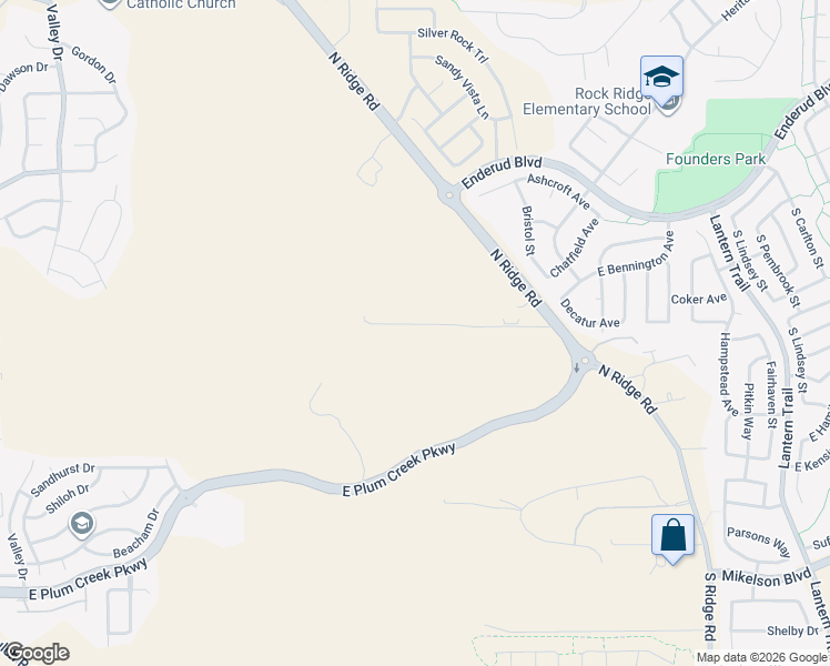 map of restaurants, bars, coffee shops, grocery stores, and more near 271 North Ridge Road in Castle Rock