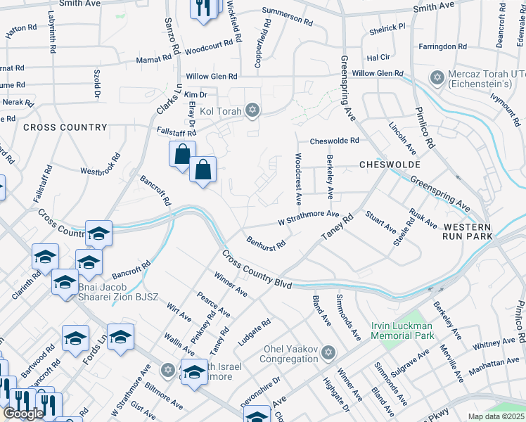 map of restaurants, bars, coffee shops, grocery stores, and more near 2835 Baneberry Court in Baltimore