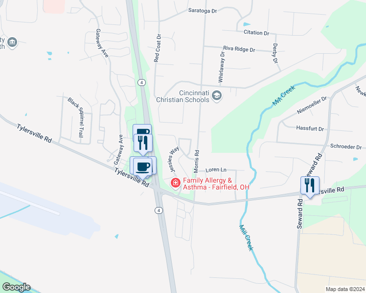 map of restaurants, bars, coffee shops, grocery stores, and more near 7897 Jessies Way in Hamilton