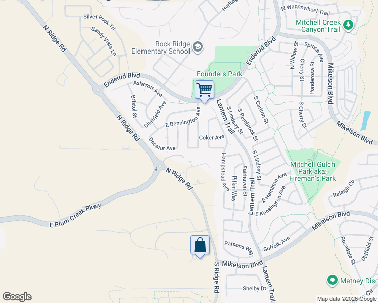map of restaurants, bars, coffee shops, grocery stores, and more near 4570 Wakefield Avenue in Castle Rock