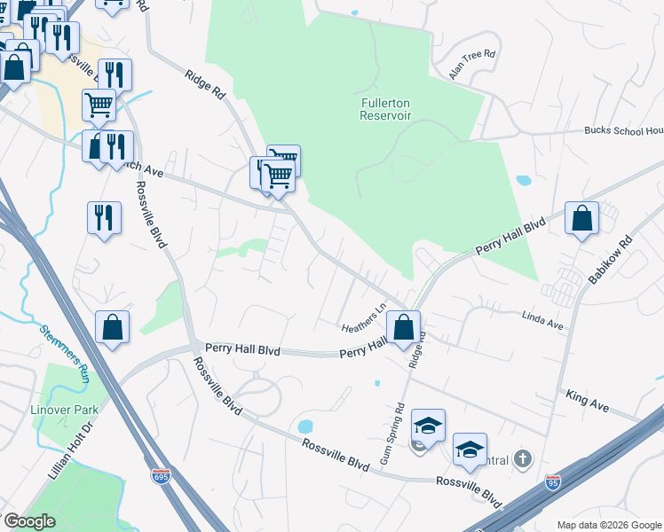map of restaurants, bars, coffee shops, grocery stores, and more near 4633 Ridge Road in Nottingham