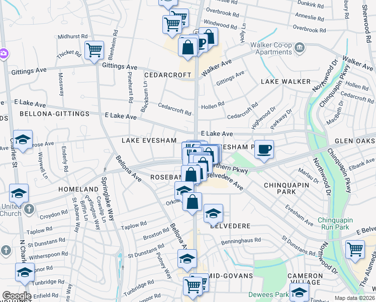 map of restaurants, bars, coffee shops, grocery stores, and more near 443 Nicoll Avenue in Baltimore