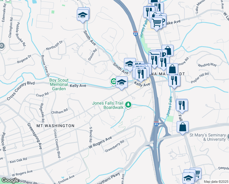 map of restaurants, bars, coffee shops, grocery stores, and more near 1814 Sulgrave Avenue in Baltimore