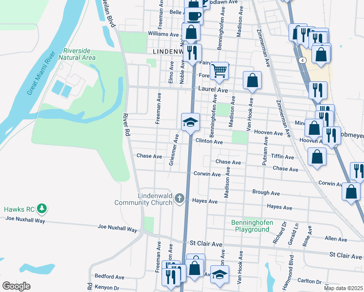 map of restaurants, bars, coffee shops, grocery stores, and more near 3037 U.S. 127 in Hamilton