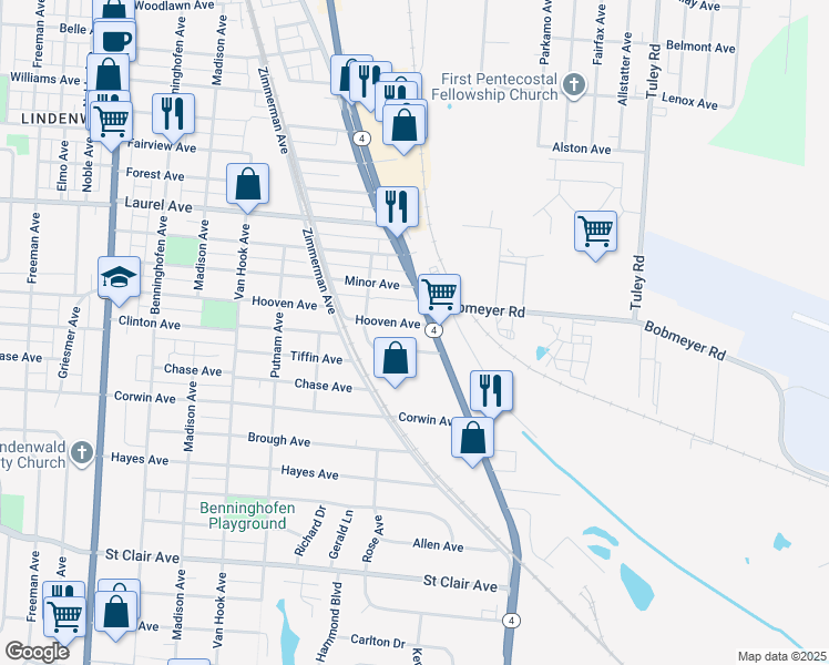 map of restaurants, bars, coffee shops, grocery stores, and more near 3003 Dixie Highway in Hamilton