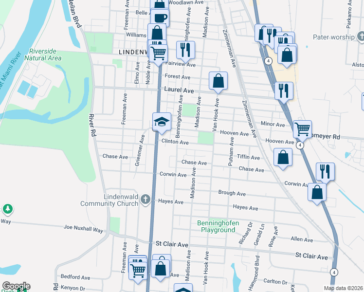 map of restaurants, bars, coffee shops, grocery stores, and more near 727 Clinton Avenue in Hamilton