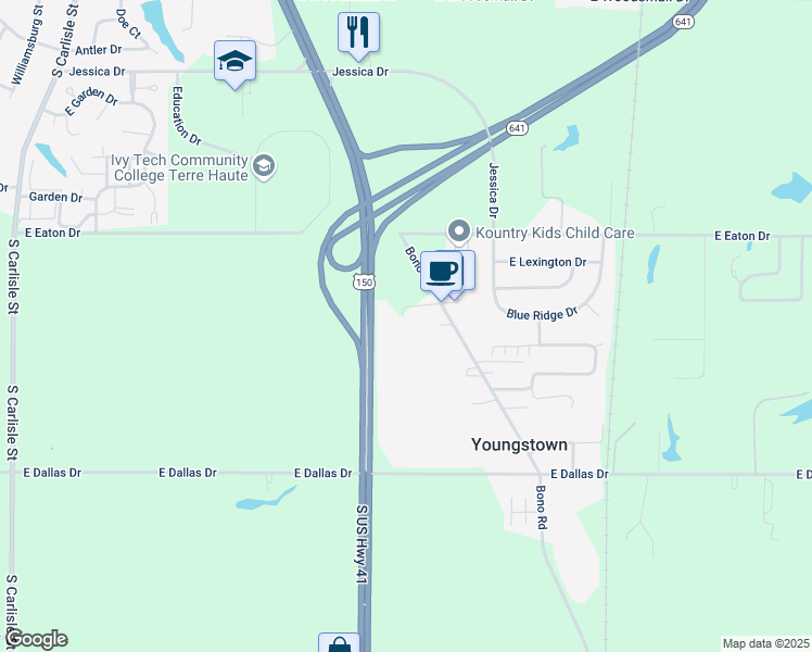 map of restaurants, bars, coffee shops, grocery stores, and more near 8310 U.S. 41 in Terre Haute