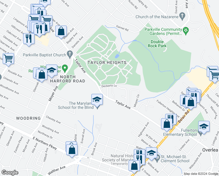 map of restaurants, bars, coffee shops, grocery stores, and more near 7707 Fredkert Avenue in Nottingham