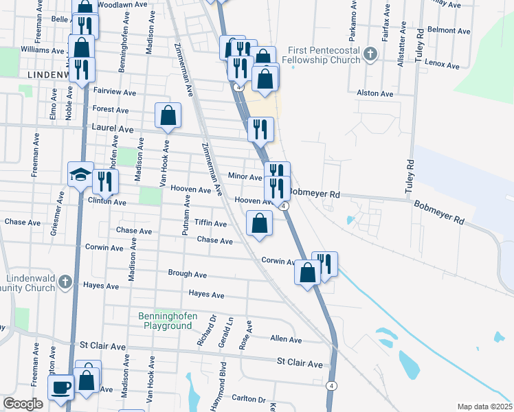 map of restaurants, bars, coffee shops, grocery stores, and more near 3003 Dixie Highway in Hamilton