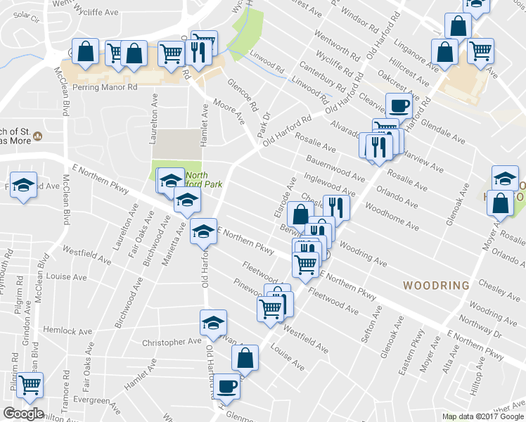 map of restaurants, bars, coffee shops, grocery stores, and more near 2802 Berwick Avenue in Baltimore