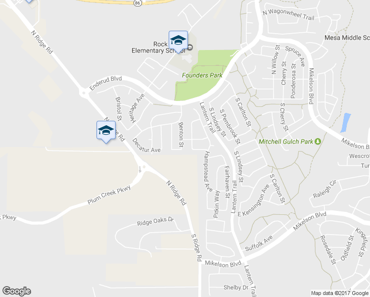 map of restaurants, bars, coffee shops, grocery stores, and more near 428 Benton Street in Castle Rock