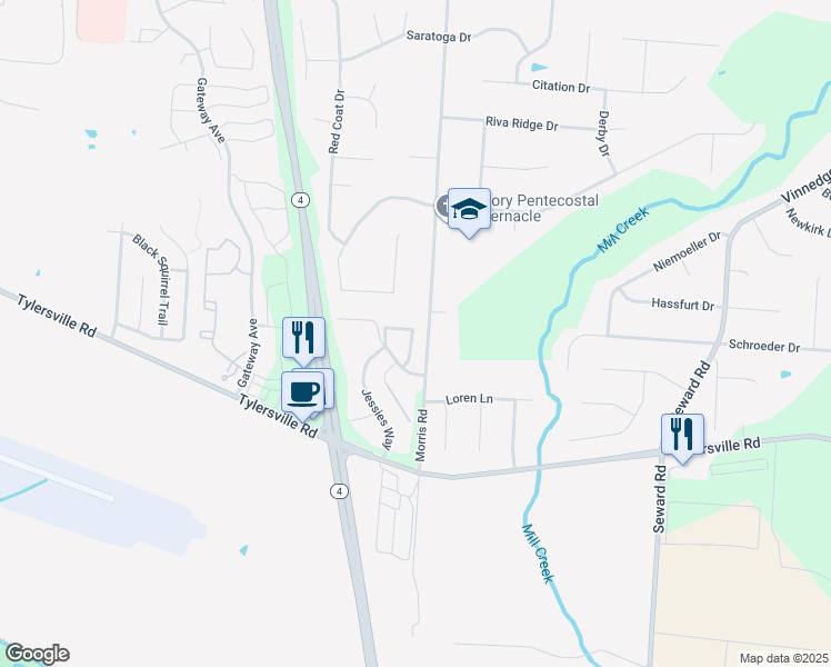 map of restaurants, bars, coffee shops, grocery stores, and more near 12-G304 Jessies Way in Hamilton