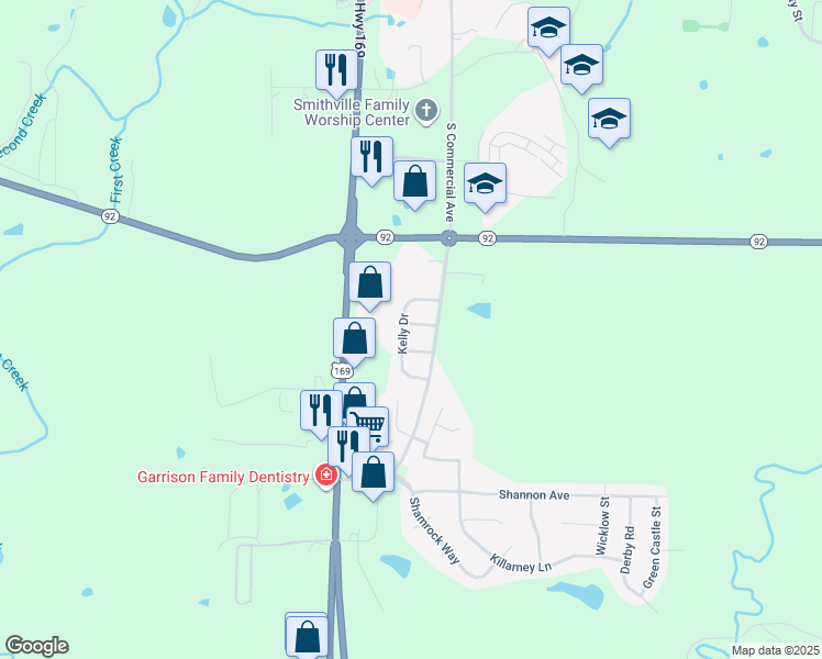 map of restaurants, bars, coffee shops, grocery stores, and more near 15011 Kelly Drive in Smithville