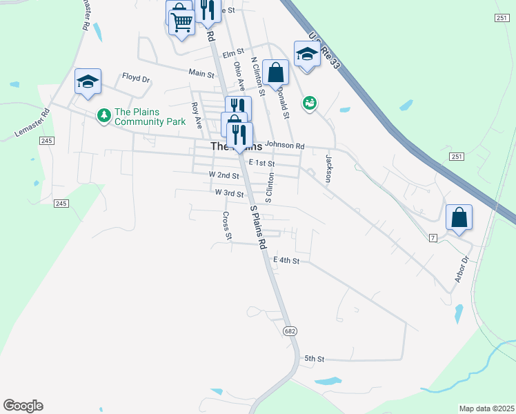 map of restaurants, bars, coffee shops, grocery stores, and more near 37S South Plains Road in The Plains