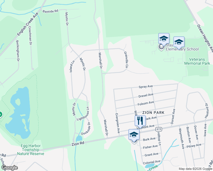 map of restaurants, bars, coffee shops, grocery stores, and more near 60 Marshall Drive in Egg Harbor Township