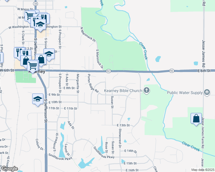 map of restaurants, bars, coffee shops, grocery stores, and more near 805 Pine Crest Avenue in Kearney