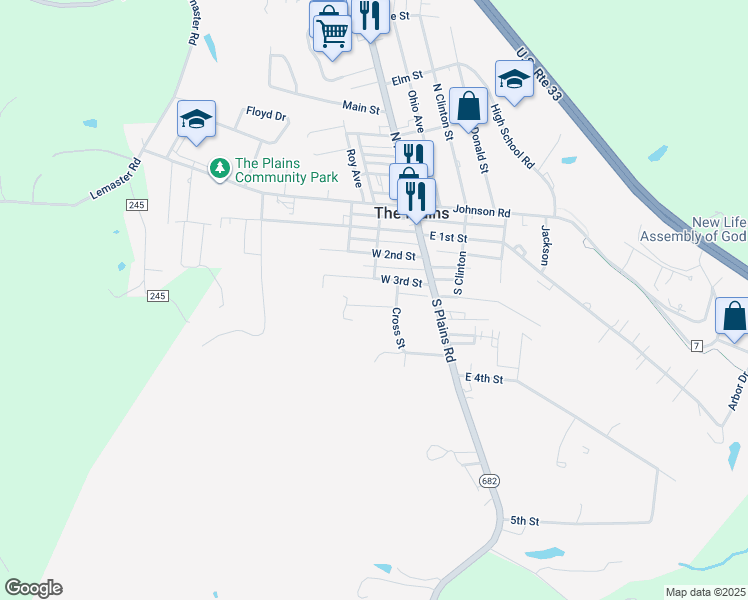 map of restaurants, bars, coffee shops, grocery stores, and more near 12 West 4th Street in The Plains