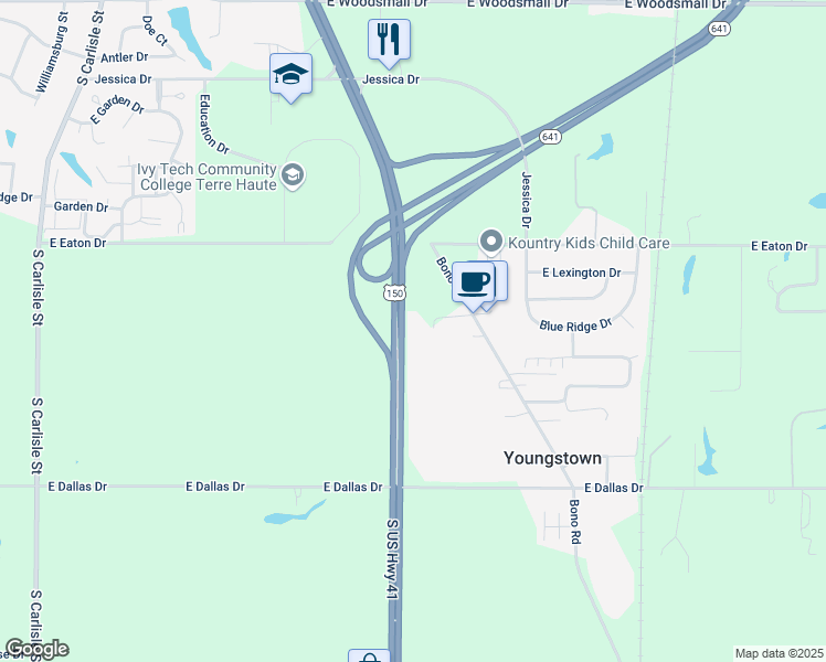 map of restaurants, bars, coffee shops, grocery stores, and more near 8310 U.S. 41 in Terre Haute