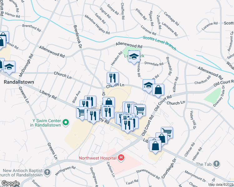 map of restaurants, bars, coffee shops, grocery stores, and more near 8730 Liberty Road in Randallstown