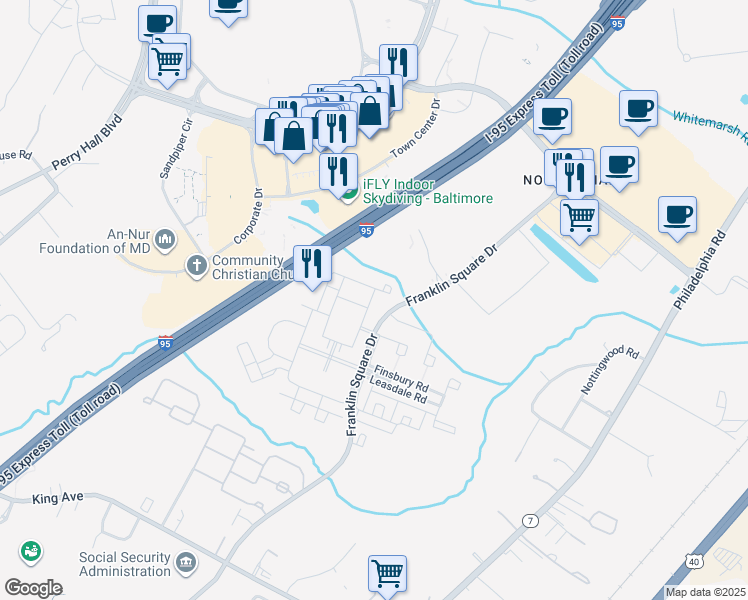 map of restaurants, bars, coffee shops, grocery stores, and more near 293 Attenborough Drive in Rosedale
