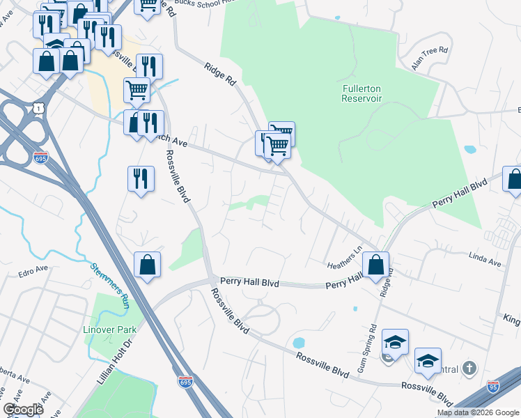 map of restaurants, bars, coffee shops, grocery stores, and more near 7808 Perry Road in Nottingham