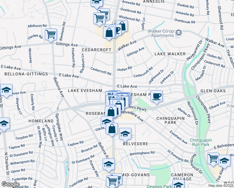 map of restaurants, bars, coffee shops, grocery stores, and more near 502 Nicoll Avenue in Baltimore