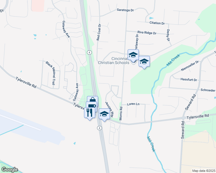 map of restaurants, bars, coffee shops, grocery stores, and more near 7897 Jessies Way in Hamilton