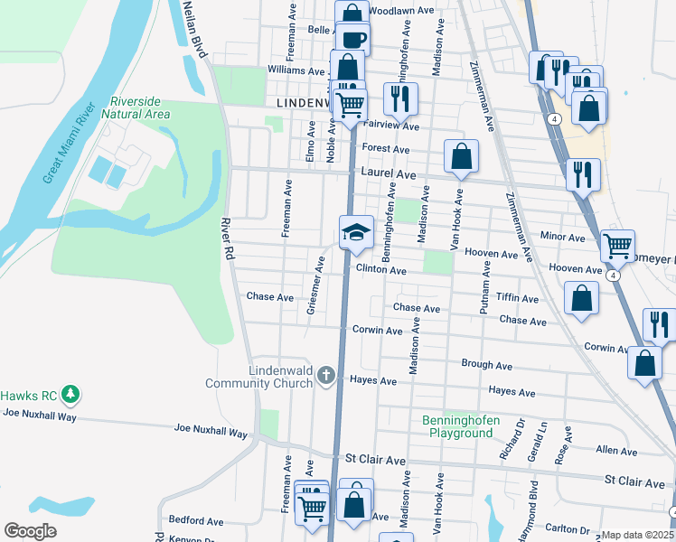 map of restaurants, bars, coffee shops, grocery stores, and more near 3037 U.S. 127 in Hamilton